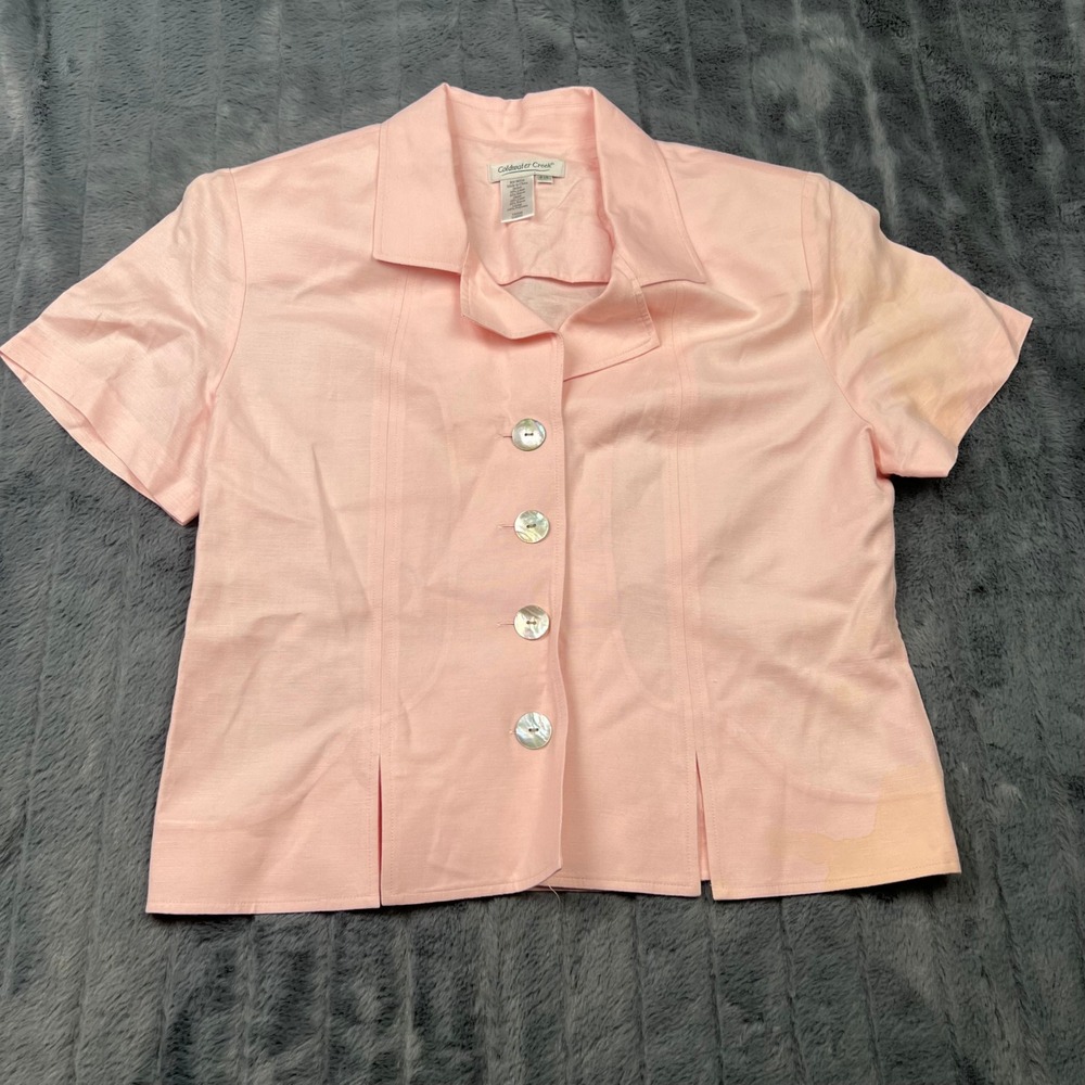Coldwater Creek Pink Linen Blend Short Sleeve Button Up Jacket P14 H40995